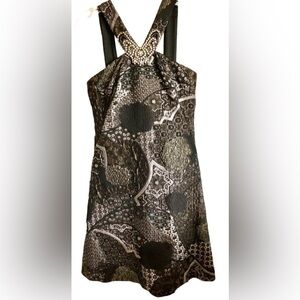 Vintage ROBERTO VERINO Rhinestone geometric Art 90s A-Line Dress Unique Size 6
